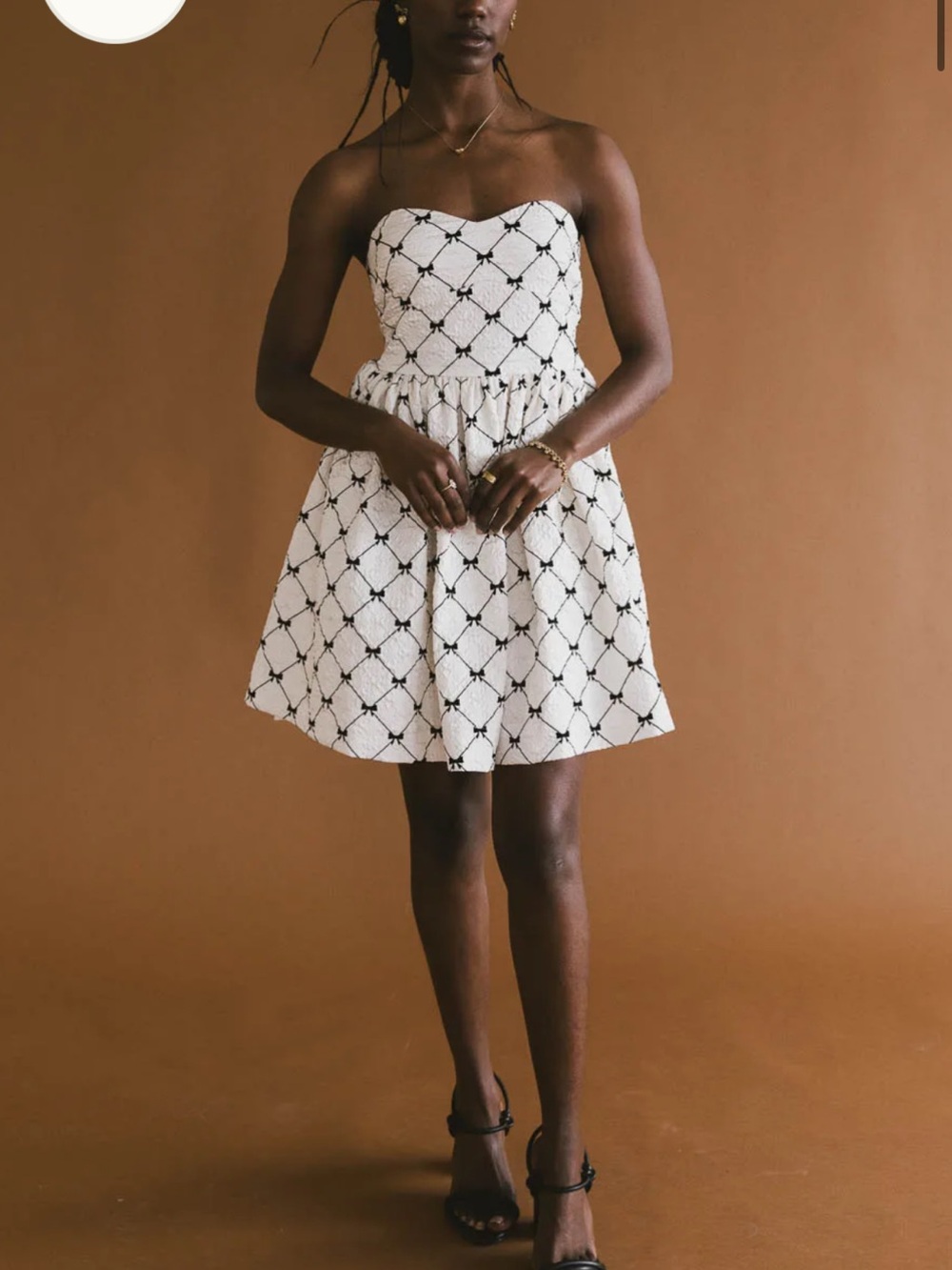bohme Strapless White Mini Dress with Black Diamond Motif